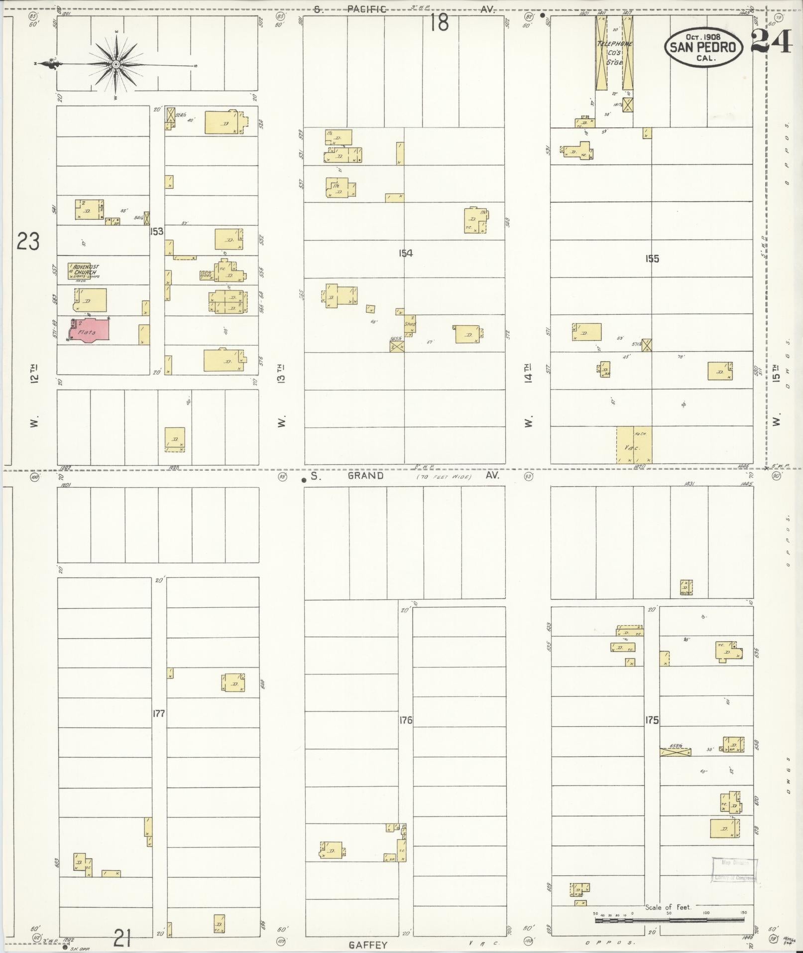 Sanborn Fire Insurance Map from San Pedro, Los Angeles County, California (1908), Sheet #0024 - Complete Map Set gallery image, historic Sanborn map, vintage wall art, California California