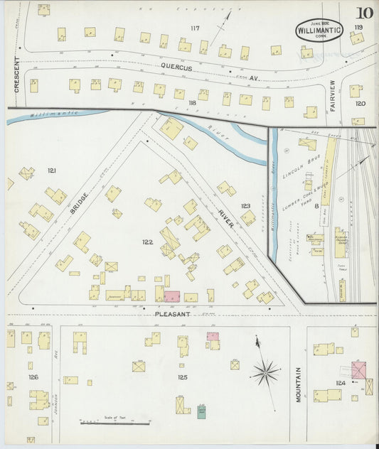 Sanborn Fire Insurance Map from Willimantic, Windham County, Connecticut (1892), Sheet #0010 - Historic Sanborn Fire Insurance Map Print, vintage old map wall art, antique decor, genealogy gift, Connecticut Connecticut map