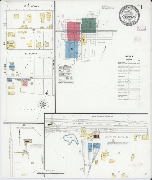 Sanborn Fire Insurance Map from Fairmount, Vermilion County, Illinois (1909), Sheet #0001 - Complete Map Set gallery image, historic Sanborn map, vintage wall art, Illinois Illinois