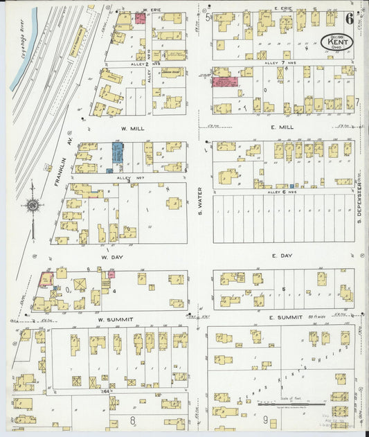 Sanborn Fire Insurance Map from Kent, Portage County, Ohio (1919), Sheet #0006 - Historic Sanborn Fire Insurance Map Print, vintage old map wall art, antique decor, genealogy gift, Ohio Ohio map