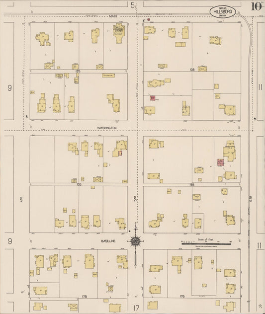 Sanborn Fire Insurance Map from Hillsboro, Washington County, Oregon (1921), Sheet #0010 - Historic Sanborn Fire Insurance Map Print, vintage old map wall art, antique decor, genealogy gift, Oregon Oregon map