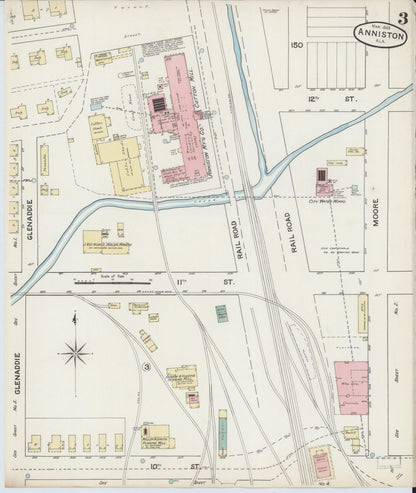 Sanborn Fire Insurance Map from Anniston, Calhoun County, Alabama (1888), Sheet #0003 - Complete Map Set gallery image, historic Sanborn map, vintage wall art, Alabama Alabama