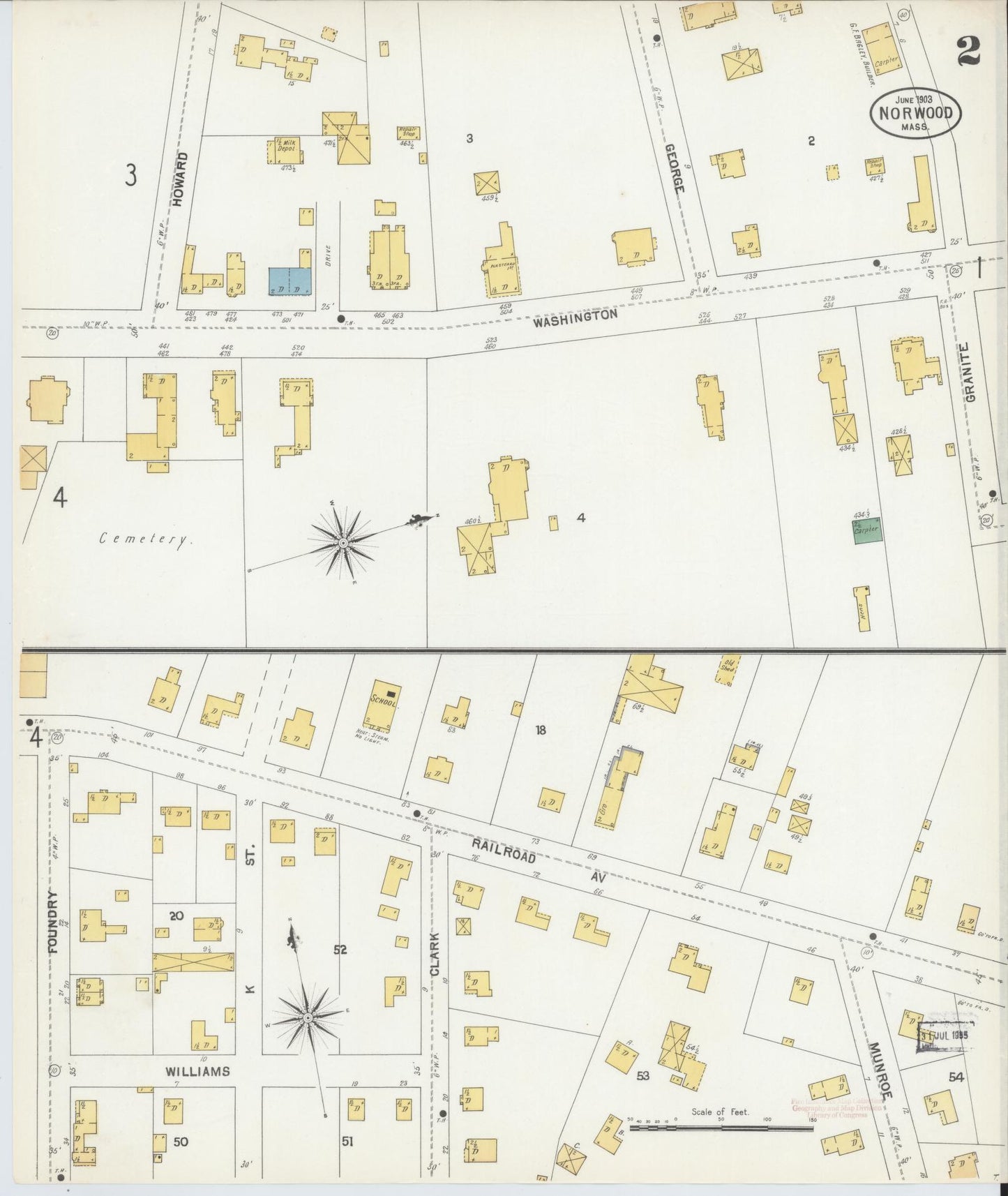 Sanborn Fire Insurance Map from Norwood, Norfolk County, Massachusetts (1903), Sheet #0002 - Complete Map Set gallery image, historic Sanborn map, vintage wall art, Massachusetts Massachusetts
