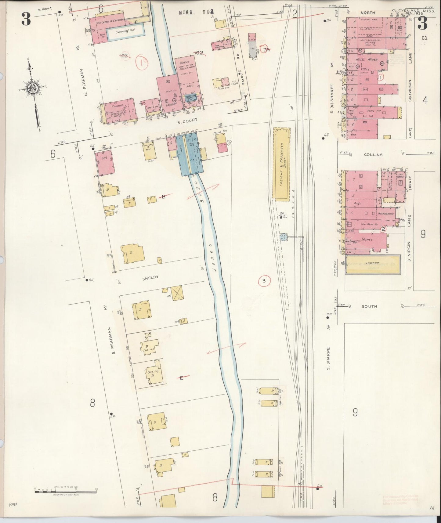 Sanborn Fire Insurance Map from Cleveland, Bolivar County, Mississippi (1941), Sheet #0003 - Historic Sanborn Fire Insurance Map Print, vintage old map wall art, antique decor, genealogy gift, Mississippi Mississippi map