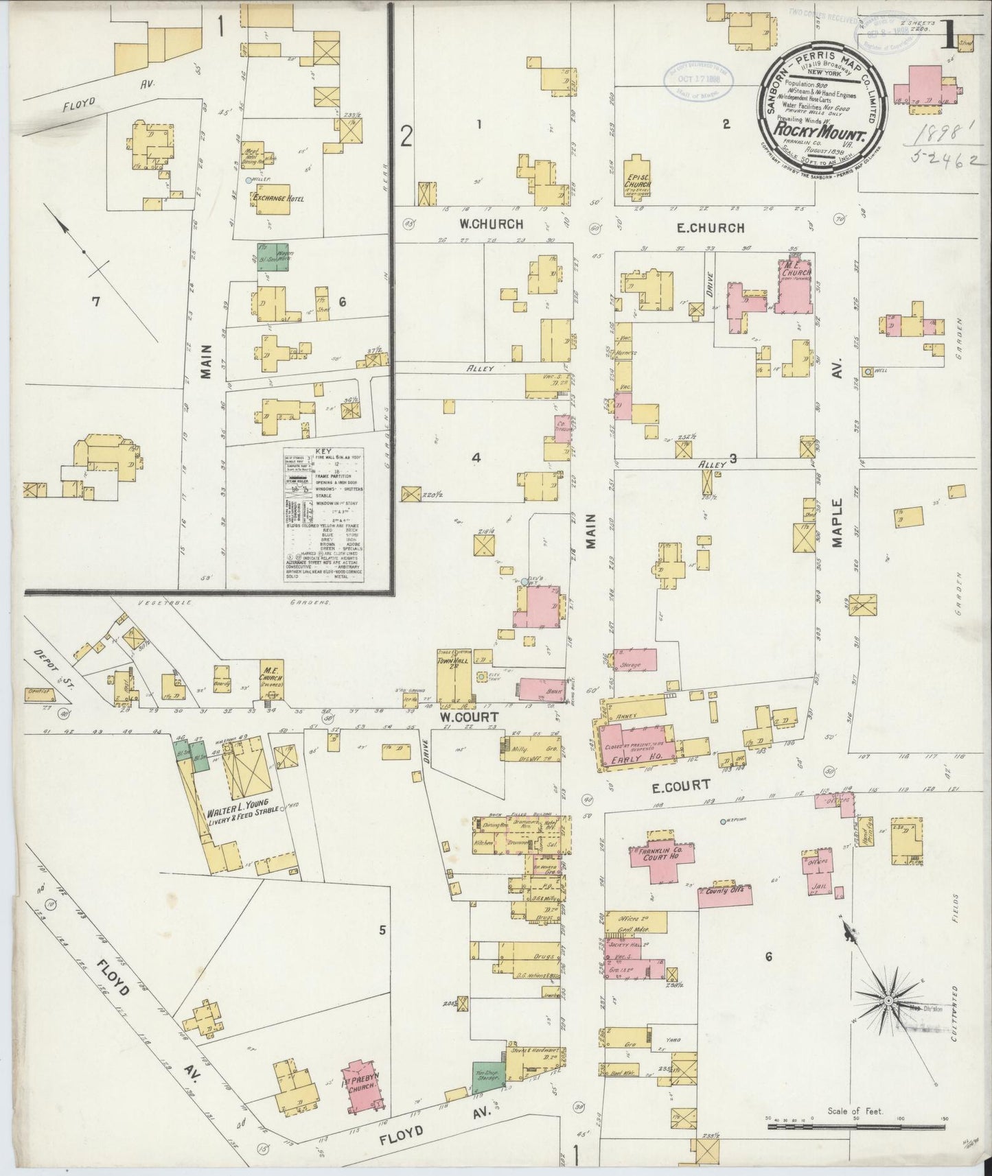 Sanborn Fire Insurance Map from Rocky Mount, Franklin County, Virginia. (1898) – Historic Sanborn Fire Insurance Map Print