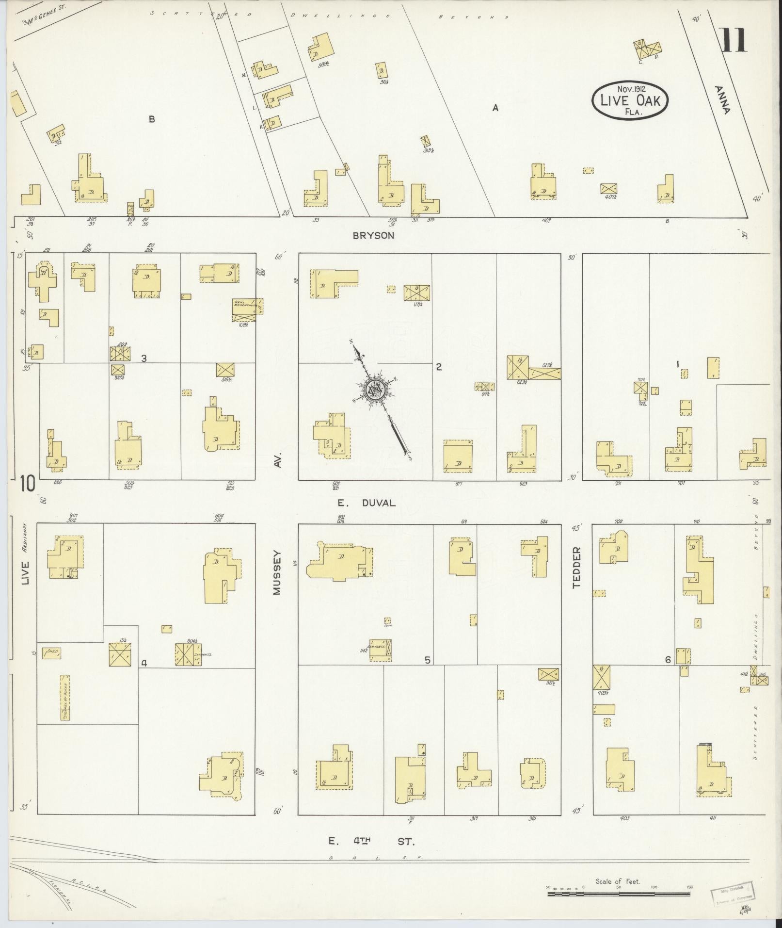 Sanborn Fire Insurance Map from Live Oak, Suwanee County, Florida (1912), Sheet #0011 - Complete Map Set gallery image, historic Sanborn map, vintage wall art, Florida Florida