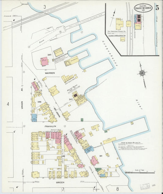 Sanborn Fire Insurance Map from Havre De Grace, Harford County, Maryland (1910), Sheet #0005 - Historic Sanborn Fire Insurance Map Print, vintage old map wall art, antique decor, genealogy gift, Maryland Maryland map