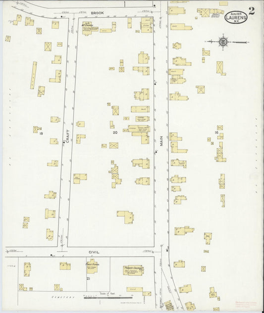 Sanborn Fire Insurance Map from Laurens, Otsego County, New York (1916), Sheet #0002 - Historic Sanborn Fire Insurance Map Print, vintage old map wall art, antique decor, genealogy gift, New York New York map
