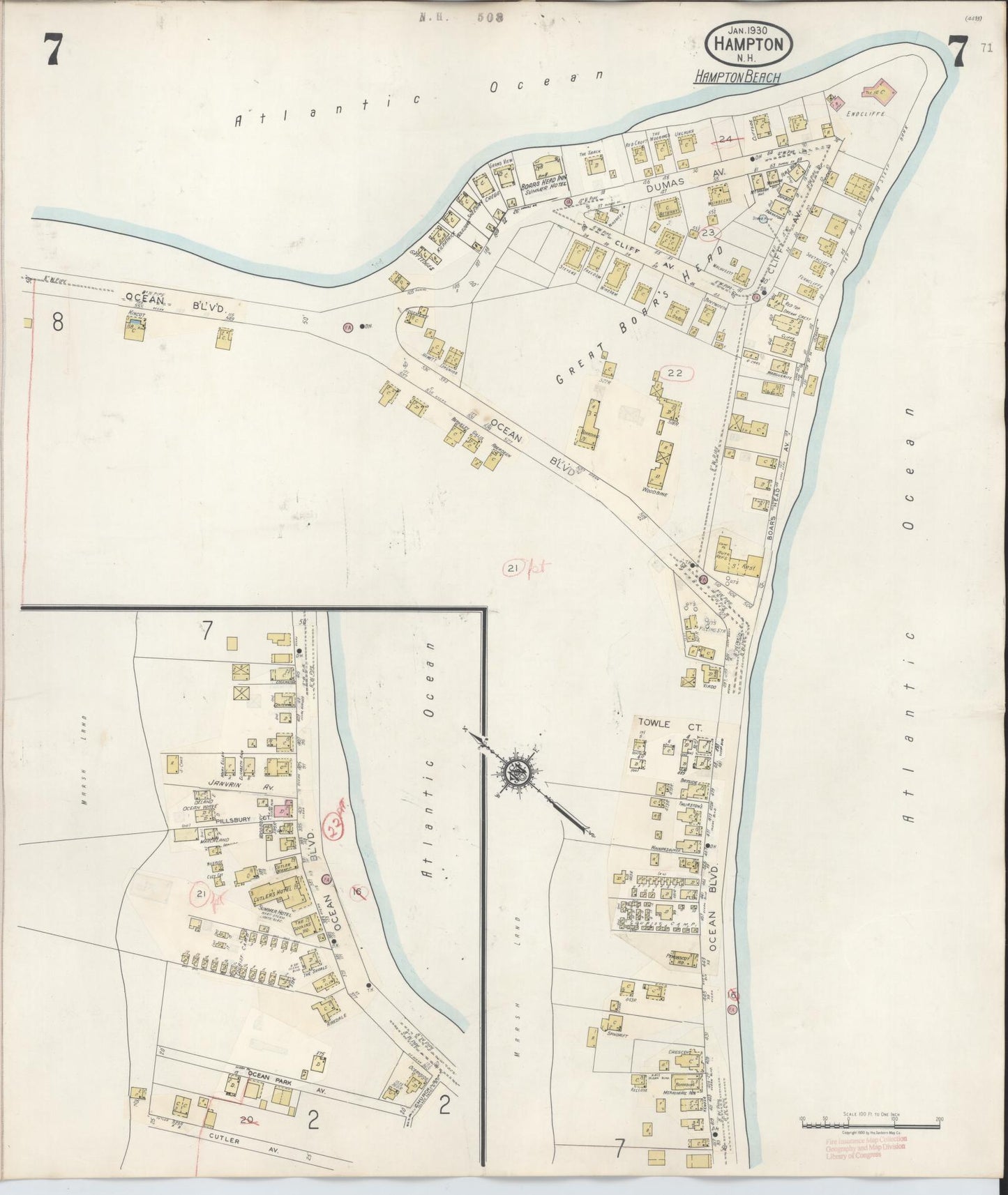 Sanborn Fire Insurance Map from Hampton, Rockingham County, New Hampshire (1942), Sheet #0007 - Complete Map Set gallery image, historic Sanborn map, vintage wall art, New Hampshire New Hampshire