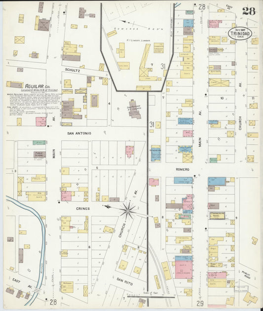 Sanborn Fire Insurance Map from Trinidad, Las Animas County, Colorado (1907), Sheet #0028 - Historic Sanborn Fire Insurance Map Print, vintage old map wall art, antique decor, genealogy gift, Colorado Colorado map