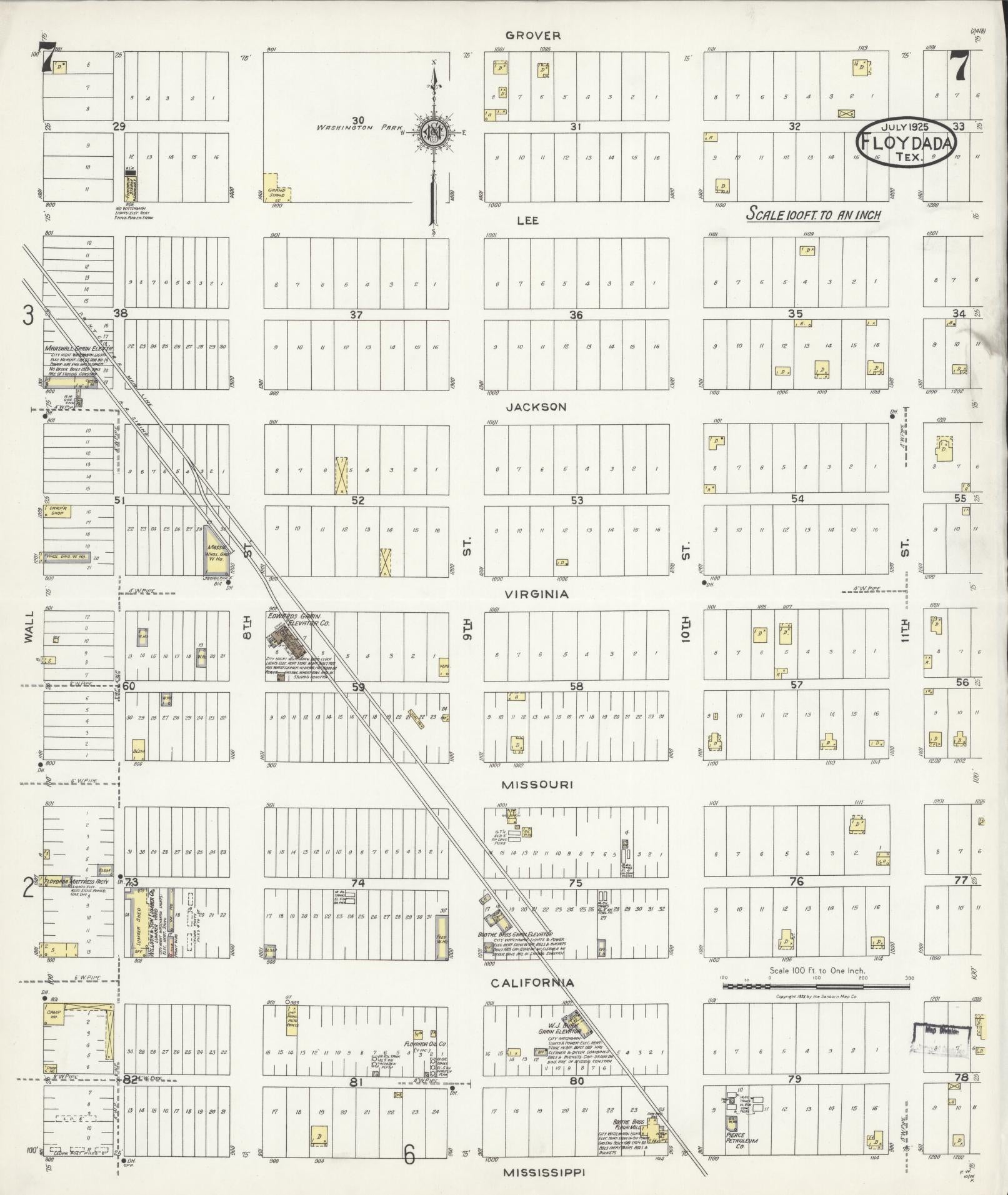 Sanborn Fire Insurance Map from Floydada, Floyd County, Texas (1925), Sheet #0007 - Historic Sanborn Fire Insurance Map Print, vintage old map wall art, antique decor, genealogy gift, Texas Texas map