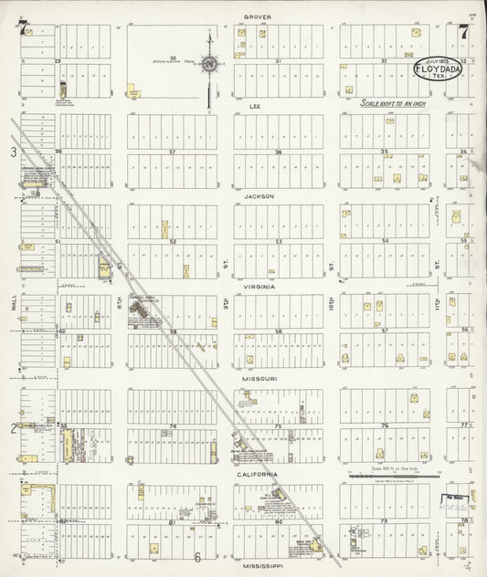 Sanborn Fire Insurance Map from Floydada, Floyd County, Texas (1925), Sheet #0007 - Historic Sanborn Fire Insurance Map Print, vintage old map wall art, antique decor, genealogy gift, Texas Texas map