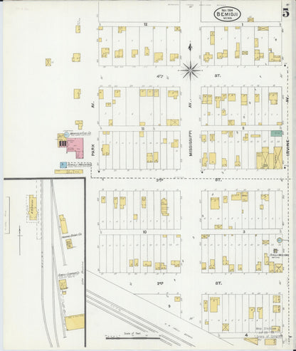 Sanborn Fire Insurance Map from Bemidji, Beltrami County, Minnesota (1904), Sheet #0005 - Historic Sanborn Fire Insurance Map Print, vintage old map wall art, antique decor, genealogy gift, Minnesota Minnesota map