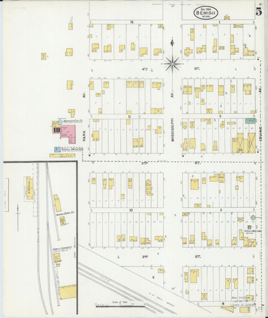 Sanborn Fire Insurance Map from Bemidji, Beltrami County, Minnesota (1904), Sheet #0005 - Historic Sanborn Fire Insurance Map Print, vintage old map wall art, antique decor, genealogy gift, Minnesota Minnesota map