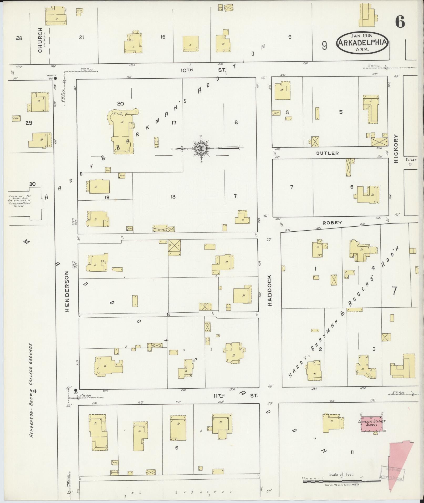 Sanborn Fire Insurance Map from Arkadelphia, Clark County, Arkansas (1918), Sheet #0006 - Historic Sanborn Fire Insurance Map Print, vintage old map wall art, antique decor, genealogy gift, Arkansas Arkansas map