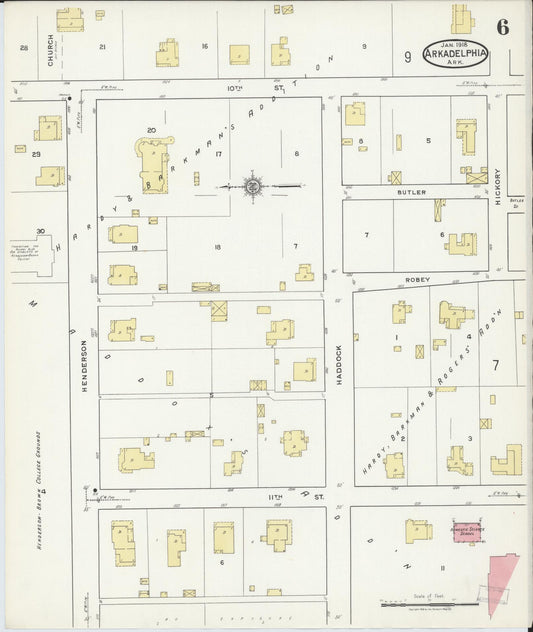 Sanborn Fire Insurance Map from Arkadelphia, Clark County, Arkansas (1918), Sheet #0006 - Historic Sanborn Fire Insurance Map Print, vintage old map wall art, antique decor, genealogy gift, Arkansas Arkansas map