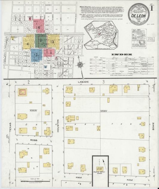 Sanborn Fire Insurance Map from De Leon, Comanche County, Texas (1920), Sheet #0001 - Complete Map Set gallery image, historic Sanborn map, vintage wall art, Texas Texas