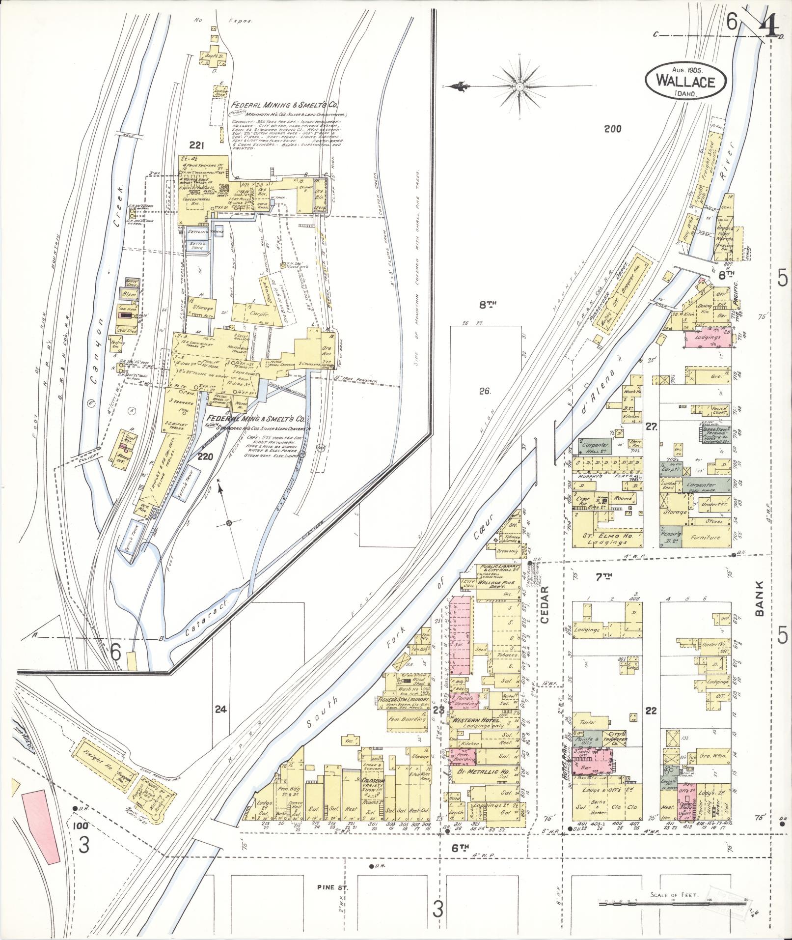 Sanborn Fire Insurance Map from Wallace, Shoshone County, Idaho (1905), Sheet #0004 - Complete Map Set gallery image, historic Sanborn map, vintage wall art, Idaho Idaho