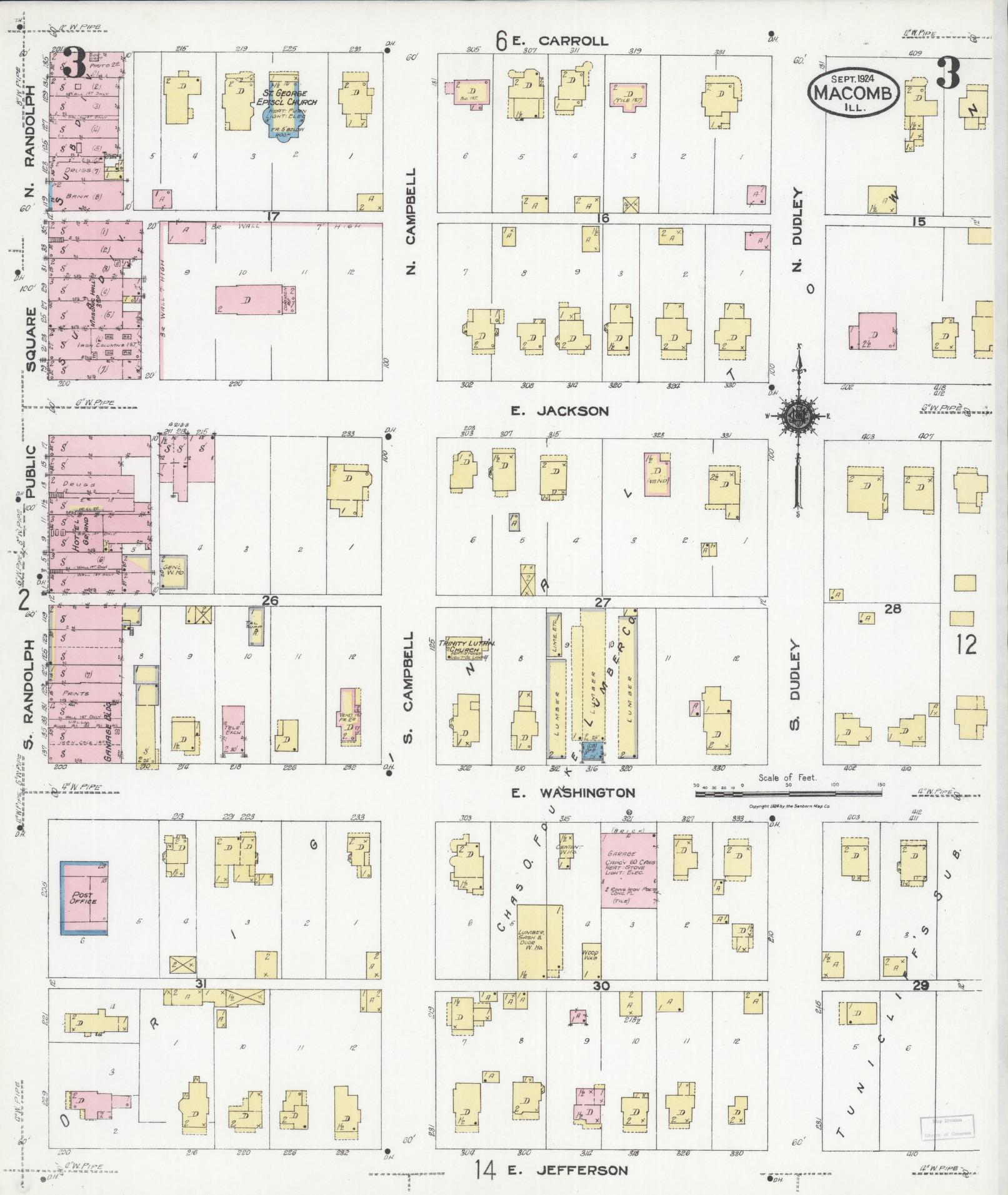 Sanborn Fire Insurance Map from Macomb, Mcdonough County, Illinois (1924), Sheet #0003 - Historic Sanborn Fire Insurance Map Print, vintage old map wall art, antique decor, genealogy gift, Illinois Illinois map