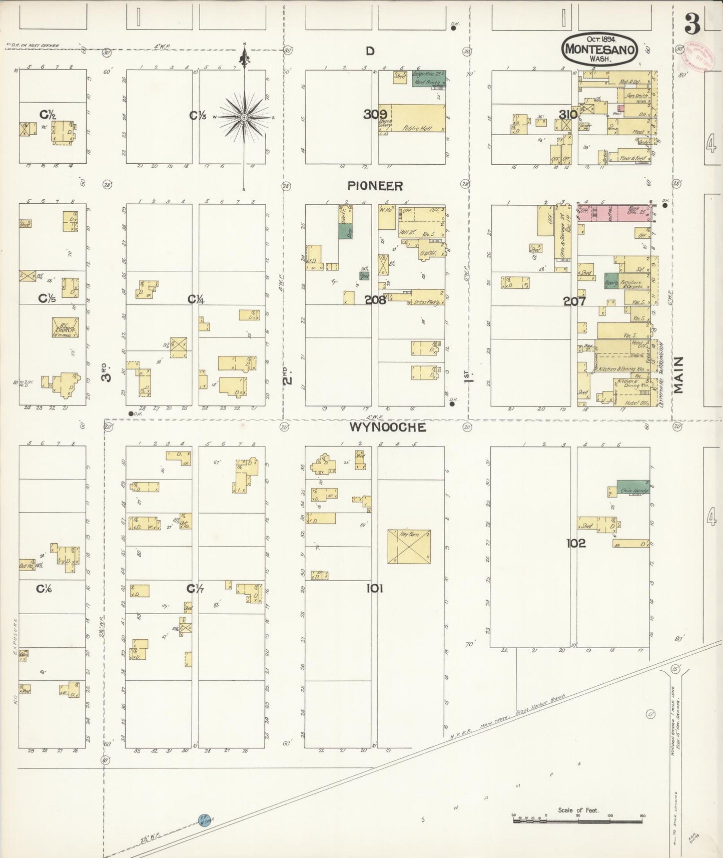 Sanborn Fire Insurance Map from Montesano, Grays Harbor County, Washington (1894), Sheet #0003 - Complete Map Set gallery image, historic Sanborn map, vintage wall art, Washington Washington