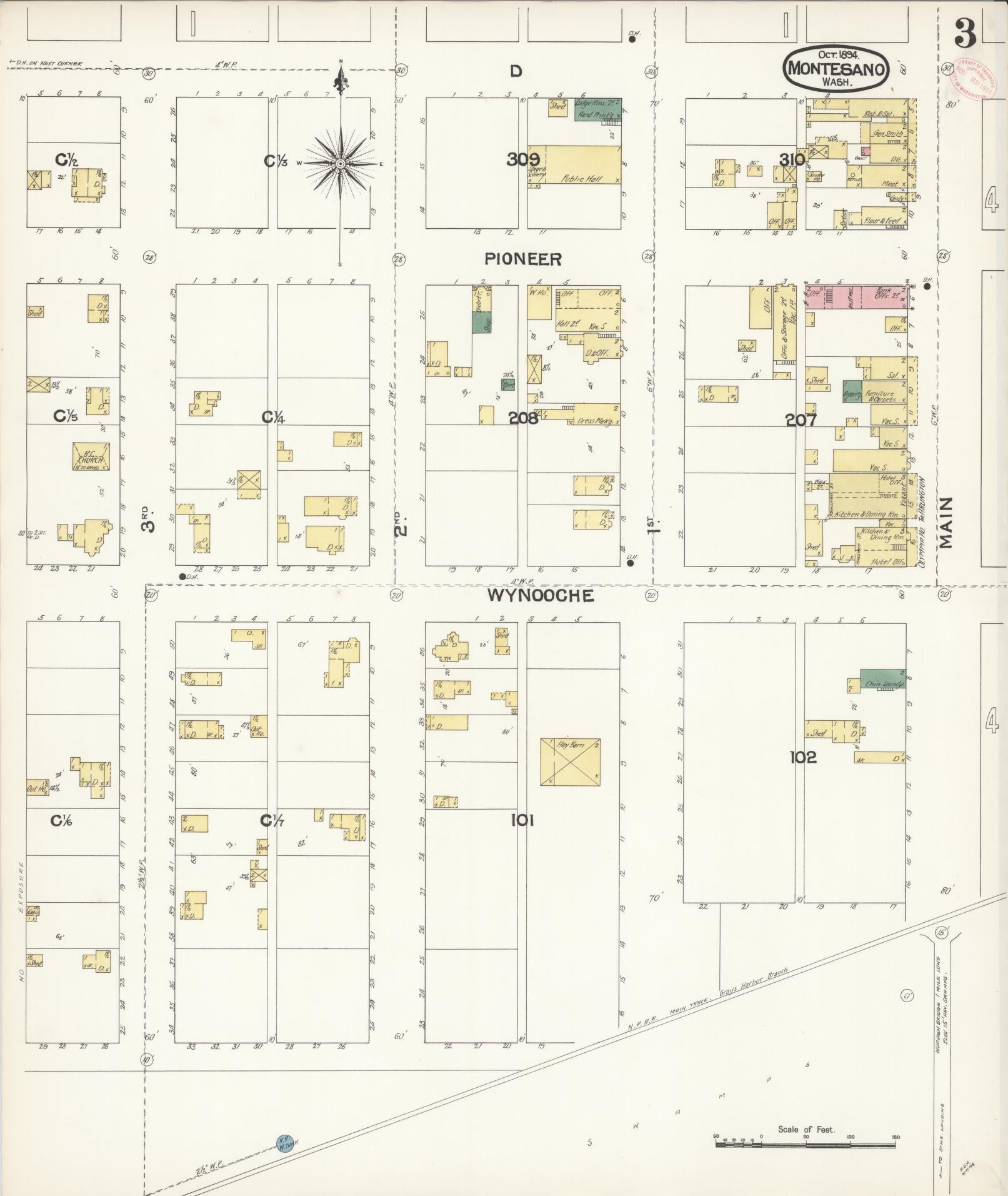 Sanborn Fire Insurance Map from Montesano, Grays Harbor County, Washington (1894), Sheet #0003 - Complete Map Set gallery image, historic Sanborn map, vintage wall art, Washington Washington