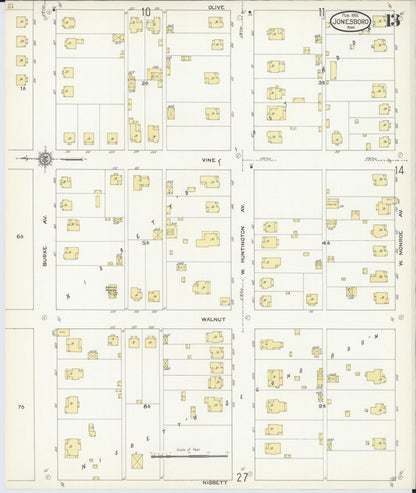 Sanborn Fire Insurance Map from Jonesboro, Craighead County, Arkansas (1913), Sheet #0013 - Complete Map Set gallery image, historic Sanborn map, vintage wall art, Arkansas Arkansas