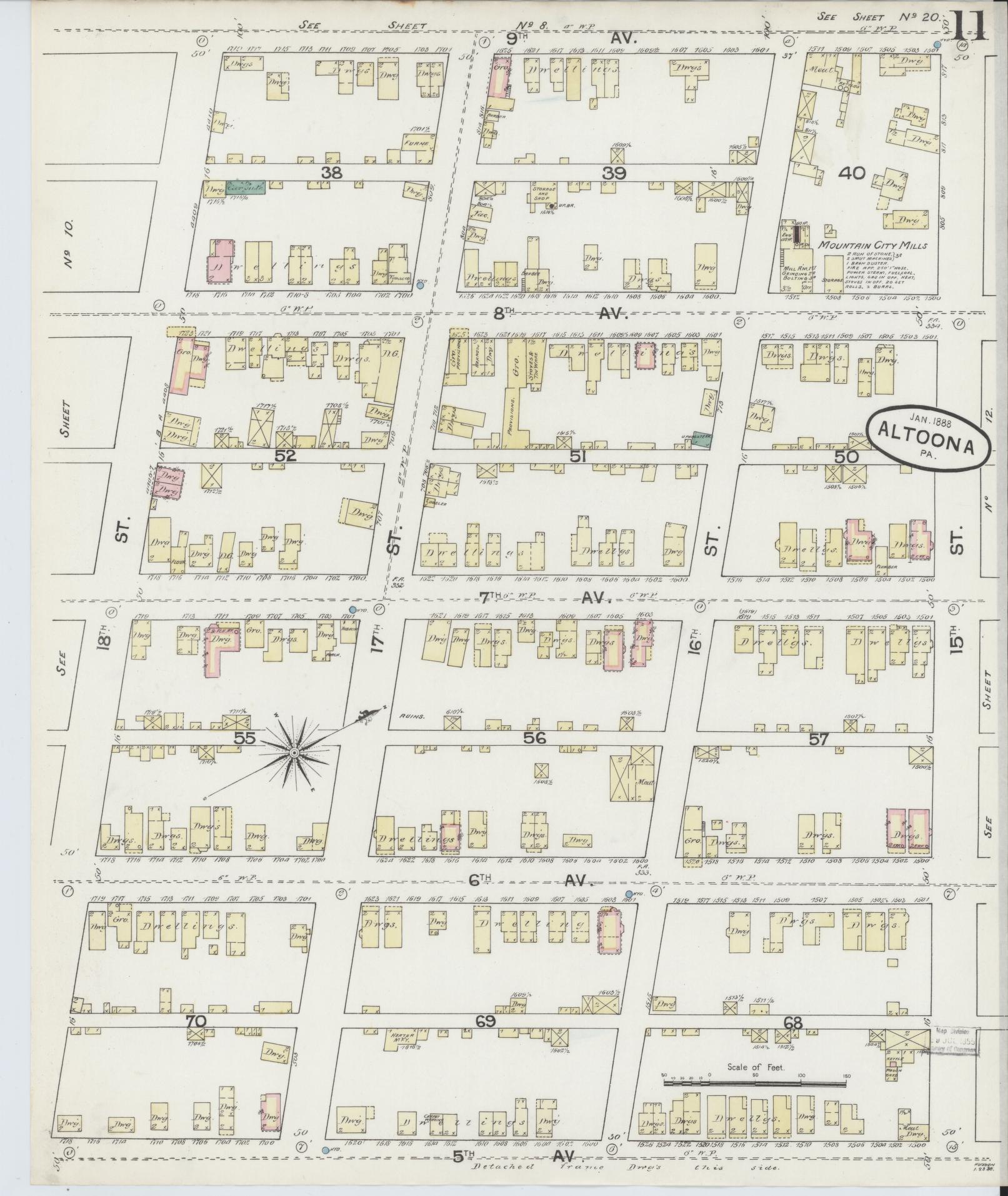 Sanborn Fire Insurance Map from Altoona, Blair County, Pennsylvania (1888), Sheet #0011 - Historic Sanborn Fire Insurance Map Print, vintage old map wall art, antique decor, genealogy gift, Pennsylvania Pennsylvania map