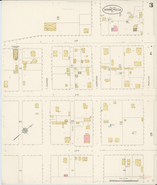 Sanborn Fire Insurance Map from Winnemucca, Humboldt County, Nevada (1912), Sheet #0003 - Historic Sanborn Fire Insurance Map Print, vintage old map wall art, antique decor, genealogy gift, Nevada Nevada map