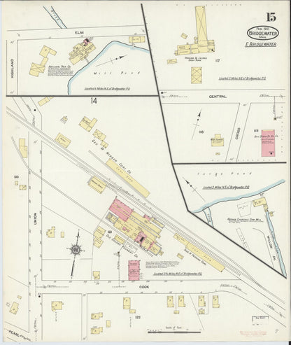 Sanborn Fire Insurance Map from Bridgewater, Plymouth County, Massachusetts (1912), Sheet #0015 - Historic Sanborn Fire Insurance Map Print, vintage old map wall art, antique decor, genealogy gift, Massachusetts Massachusetts map