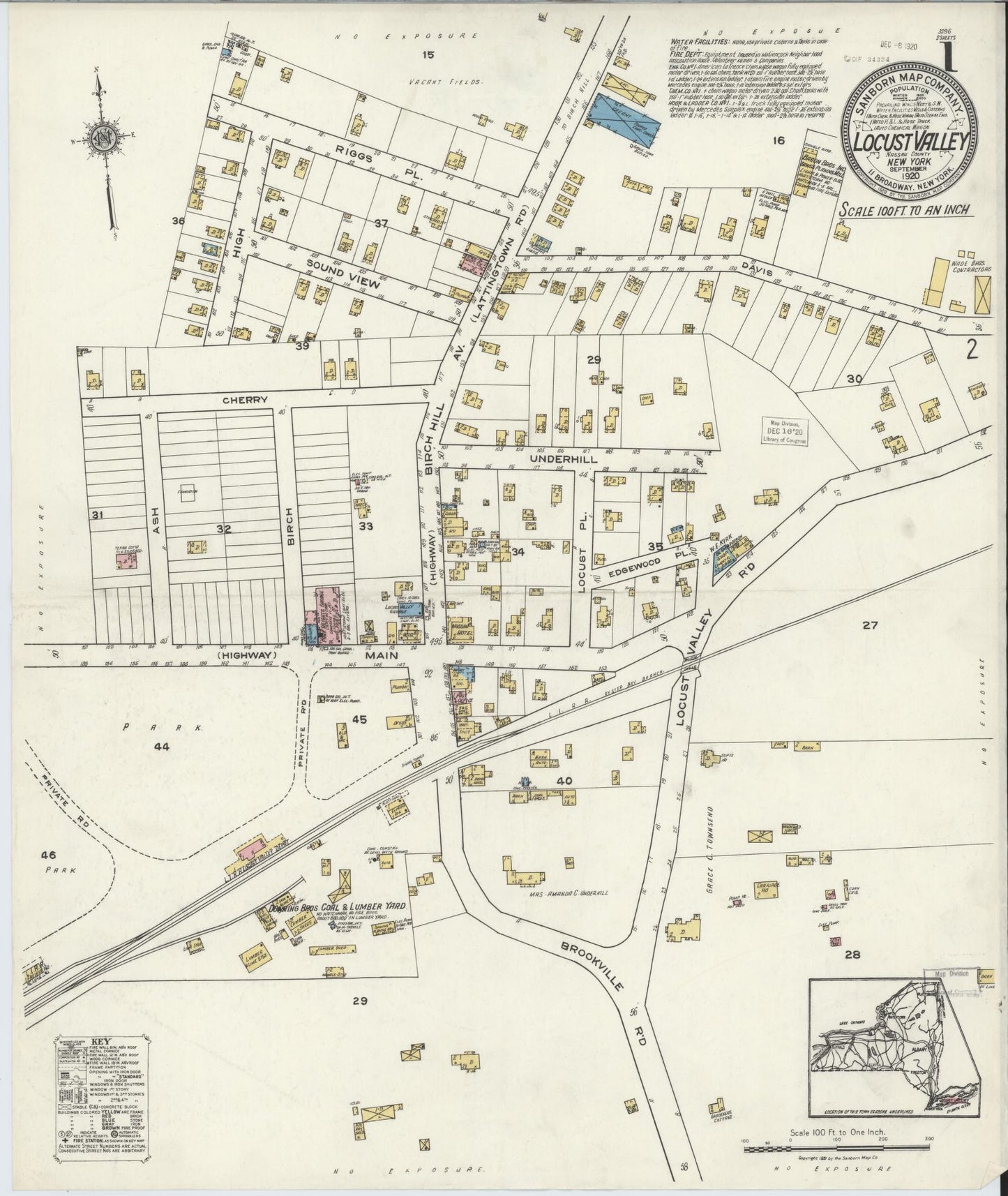Sanborn Fire Insurance Map from Locust Valley, Nassau County, New York. (1920) – Historic Sanborn Fire Insurance Map Print
