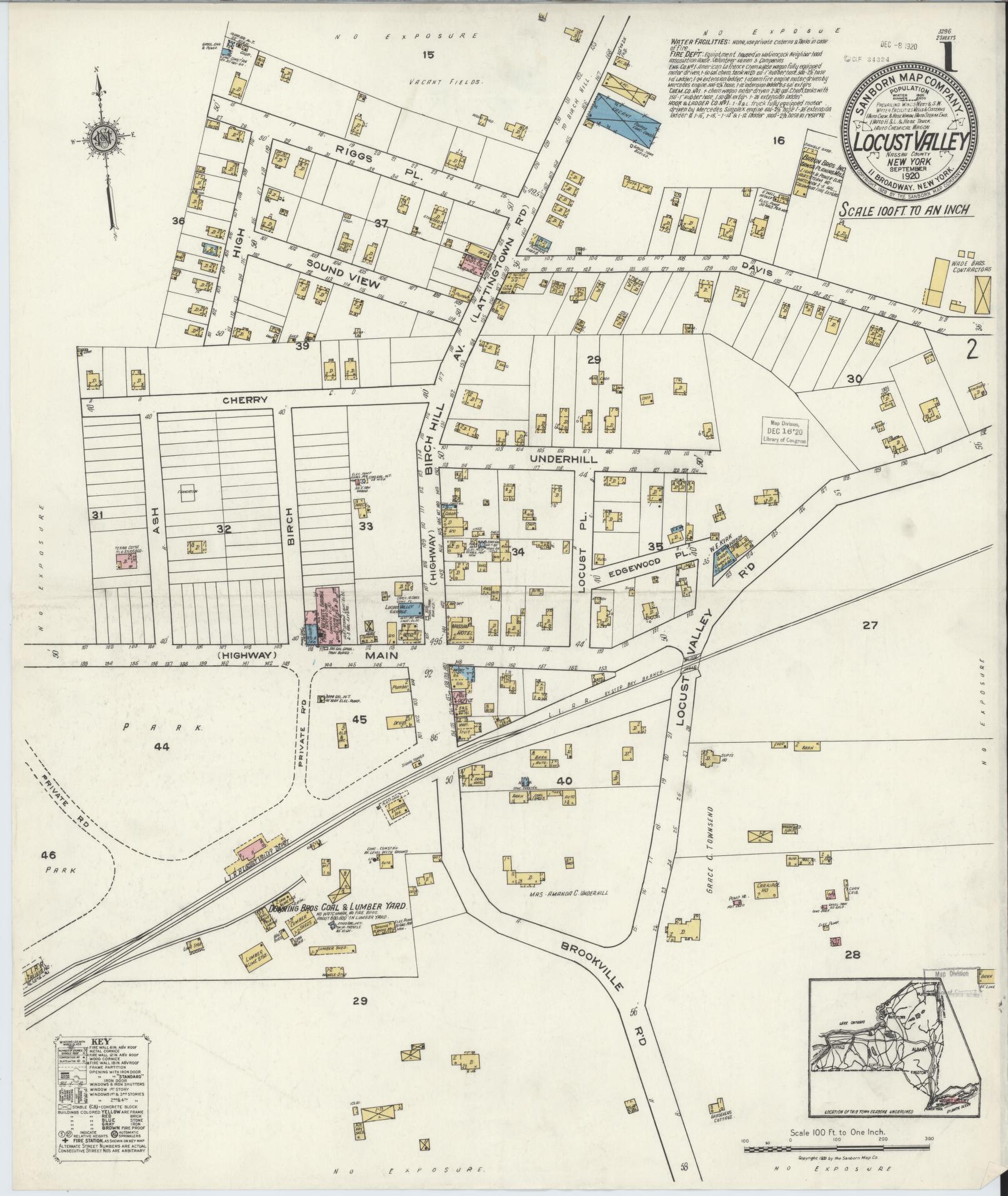 Sanborn Fire Insurance Map from Locust Valley, Nassau County, New York. (1920) – Historic Sanborn Fire Insurance Map Print