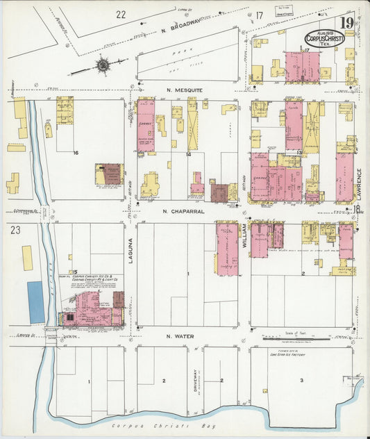 Sanborn Fire Insurance Map from Corpus Christi, Nueces County, Texas (1919), Sheet #0019 - Historic Sanborn Fire Insurance Map Print, vintage old map wall art, antique decor, genealogy gift, Texas Texas map