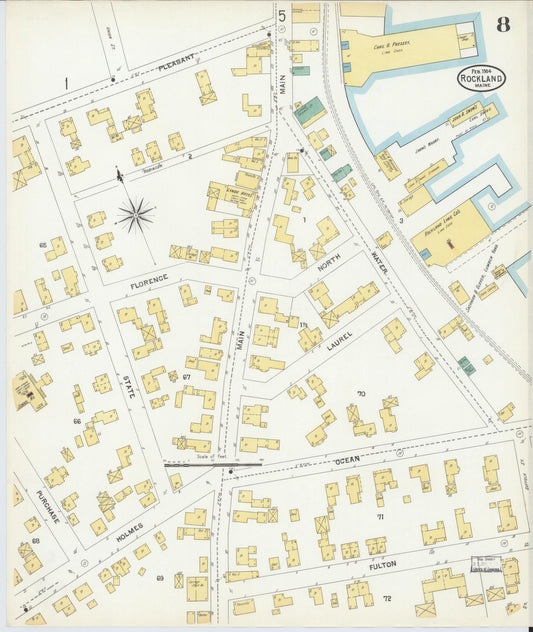 Sanborn Fire Insurance Map from Rockland, Knox County, Maine (1904), Sheet #0008 - Historic Sanborn Fire Insurance Map Print, vintage old map wall art, antique decor, genealogy gift, Maine Maine map