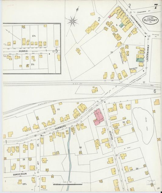 Sanborn Fire Insurance Map from Olyphant, Lackawanna County, Pennsylvania (1898), Sheet #0007 - Historic Sanborn Fire Insurance Map Print, vintage old map wall art, antique decor, genealogy gift, Pennsylvania Pennsylvania map