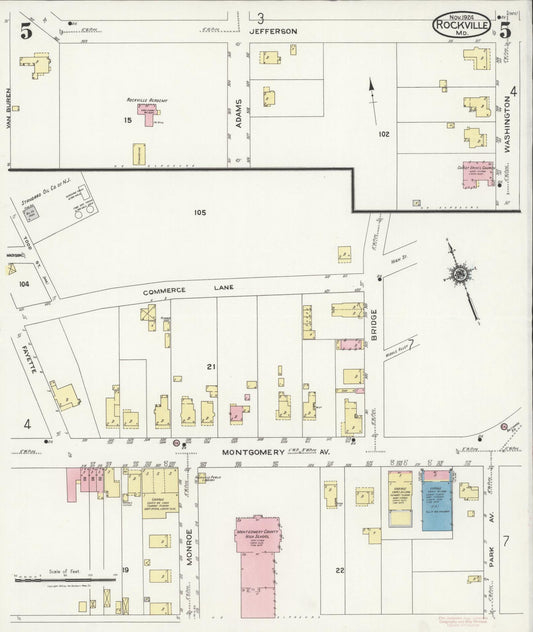 Sanborn Fire Insurance Map from Rockville, Montgomery County, Maryland (1924), Sheet #0005 - Historic Sanborn Fire Insurance Map Print, vintage old map wall art