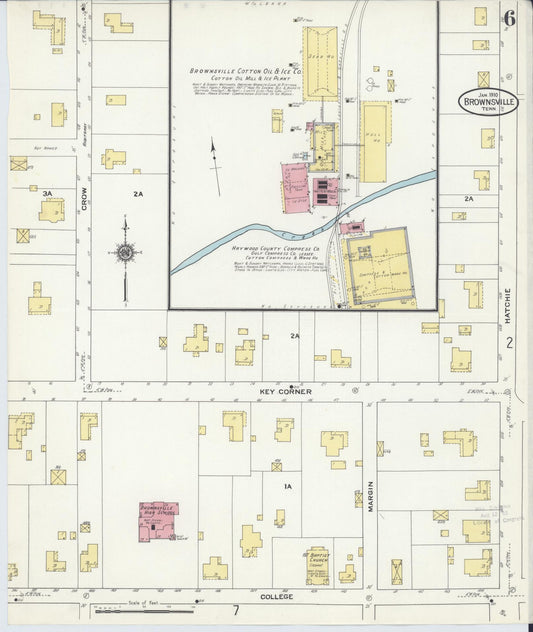 Sanborn Fire Insurance Map from Brownsville, Haywood County, Tennessee (1910), Sheet #0006 - Historic Sanborn Fire Insurance Map Print, vintage old map wall art, antique decor, genealogy gift, Tennessee Tennessee map