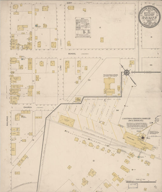 Sanborn Fire Insurance Map from Rainier, Thurston County, Washington (1914), Sheet #0001 - Historic Sanborn Fire Insurance Map Print, vintage old map wall art, antique decor, genealogy gift, Washington Washington map