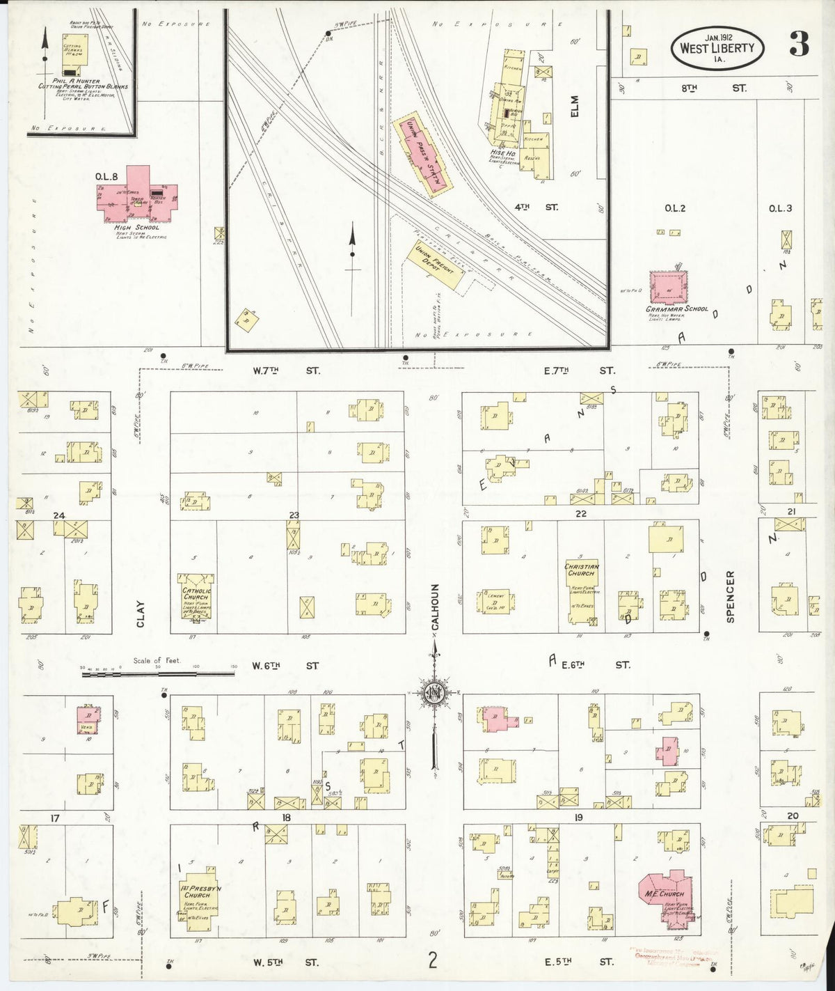 Sanborn Fire Insurance Map from West Liberty, Muscatine County, Iowa (1912), Sheet #0003 - Historic Sanborn Fire Insurance Map Print, vintage old map wall art