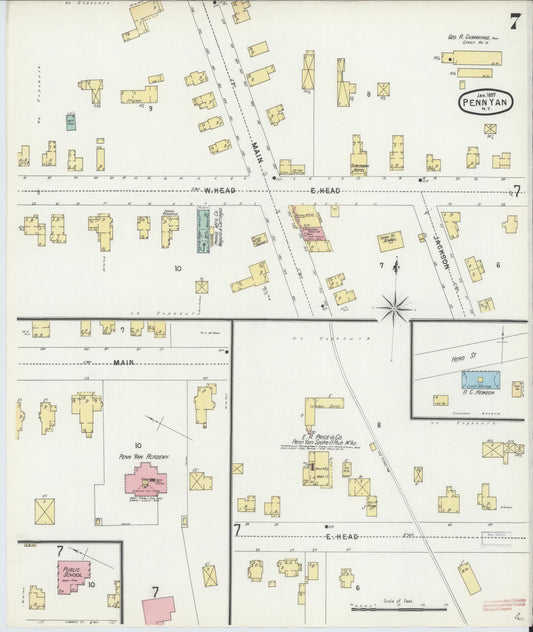 Sanborn Fire Insurance Map from Penn Yan, Yates County, New York (1897), Sheet #0007 - Historic Sanborn Fire Insurance Map Print, vintage old map wall art, antique decor, genealogy gift, New York New York map