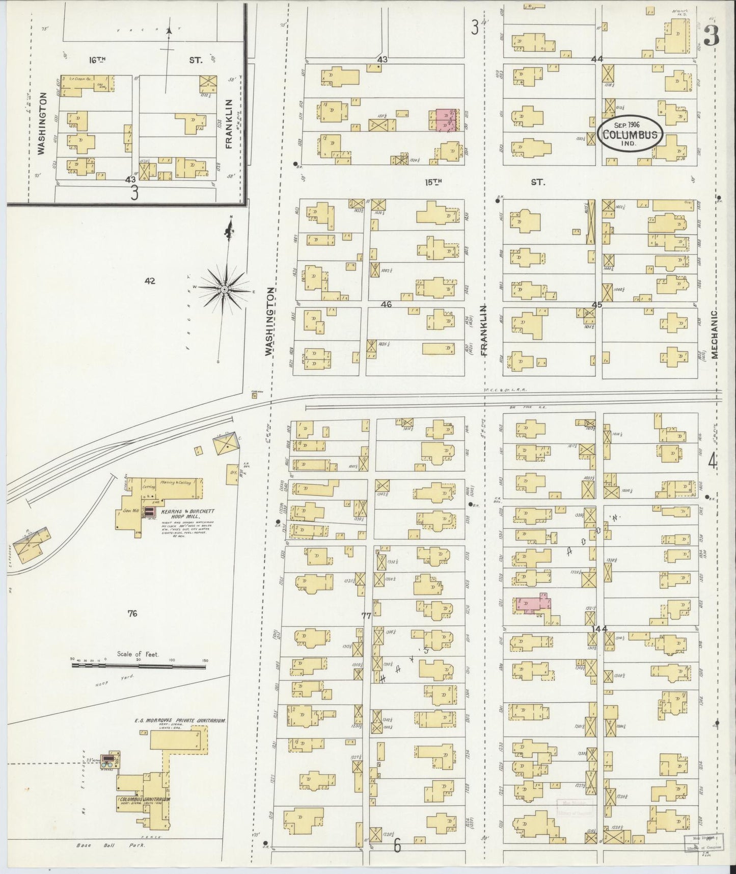 Sanborn Fire Insurance Map from Columbus, Bartholomew County, Indiana (1906), Sheet #0003 - Complete Map Set gallery image, historic Sanborn map, vintage wall art, Indiana Indiana