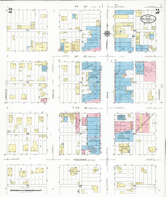 Sanborn Fire Insurance Map from Russell, Russell County, Kansas (1927), Sheet #0002 - Historic Sanborn Fire Insurance Map Print, vintage old map wall art, antique decor, genealogy gift, Kansas Kansas map
