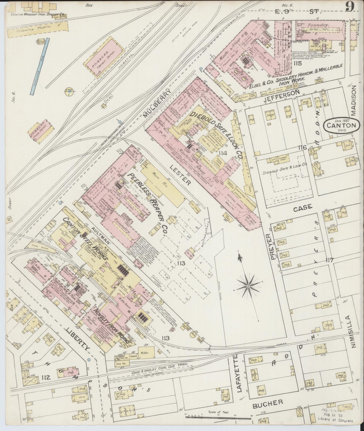 Sanborn Fire Insurance Map from Canton, Stark County, Ohio (1887), Sheet #0009 - Historic Sanborn Fire Insurance Map Print, vintage old map wall art, antique decor, genealogy gift, Ohio Ohio map