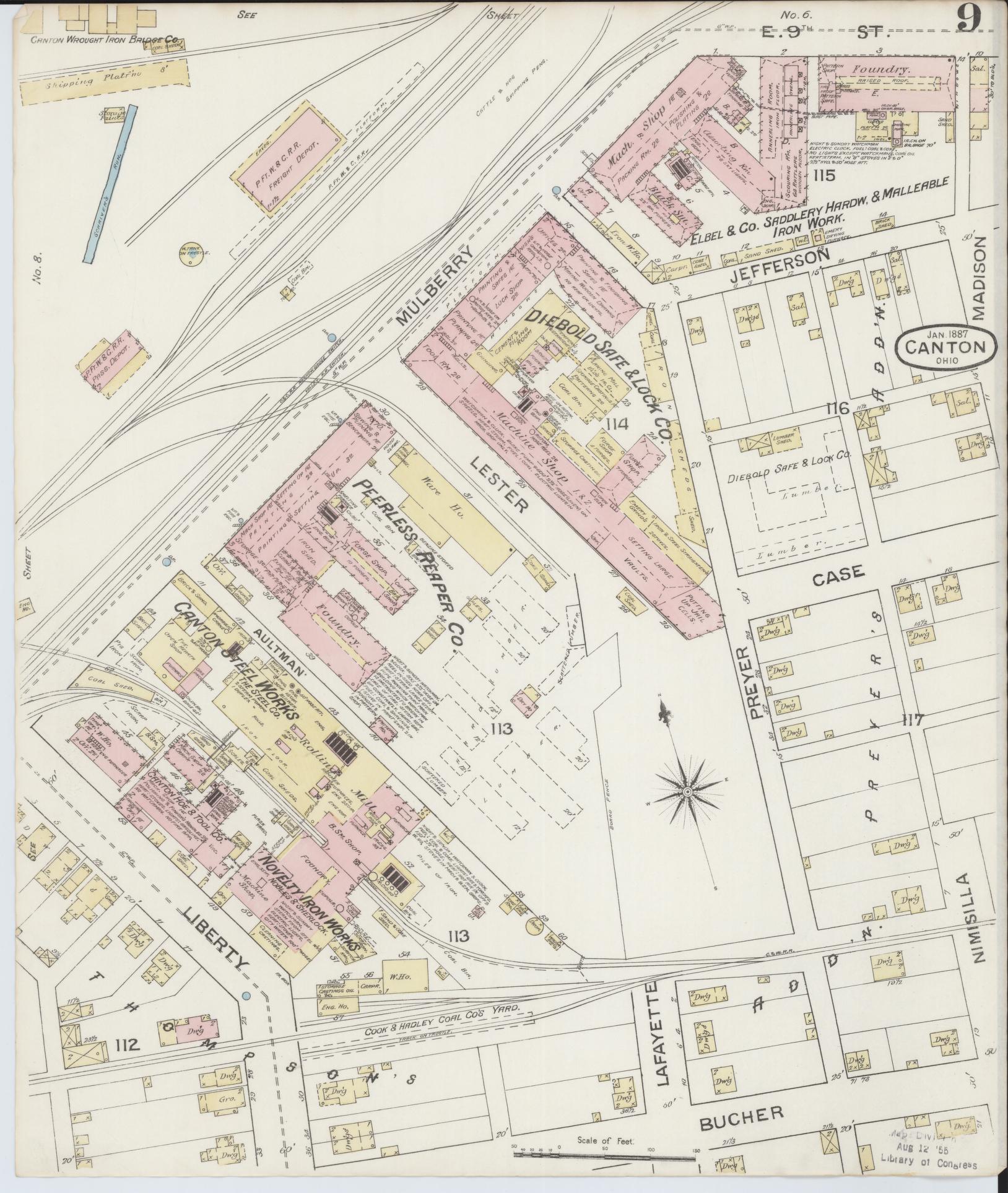 Sanborn Fire Insurance Map from Canton, Stark County, Ohio (1887), Sheet #0009 - Historic Sanborn Fire Insurance Map Print, vintage old map wall art, antique decor, genealogy gift, Ohio Ohio map