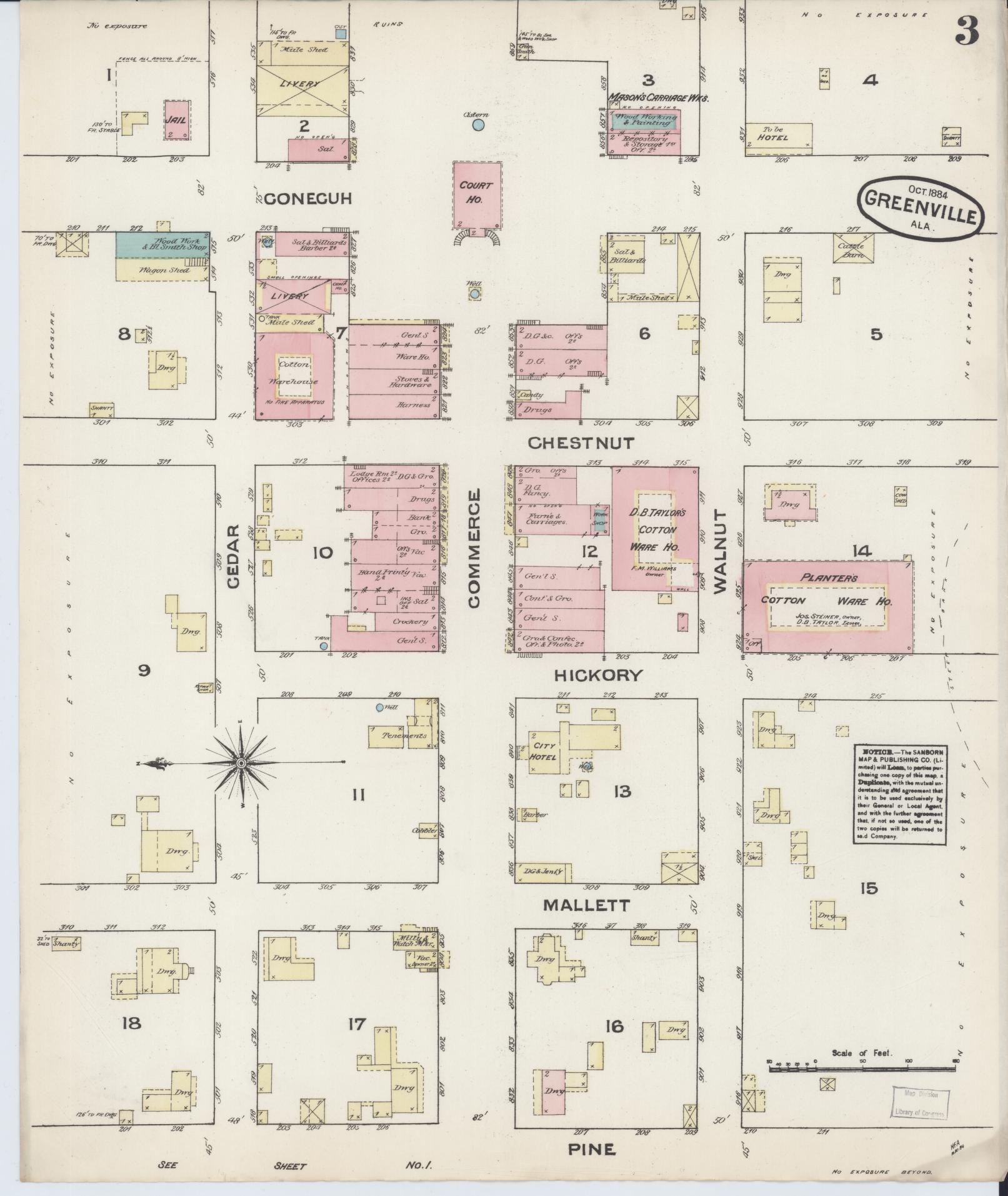 Sanborn Fire Insurance Map from Greenville, Butler County, Alabama (1884), Sheet #0003 - Historic Sanborn Fire Insurance Map Print, vintage old map wall art, antique decor, genealogy gift, Alabama Alabama map