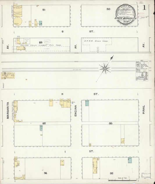 Sanborn Fire Insurance Map from Santa Margarita, San Luis Obispo County, California (1892), Sheet #0001 - Complete Map Set gallery image, historic Sanborn map, vintage wall art, California California