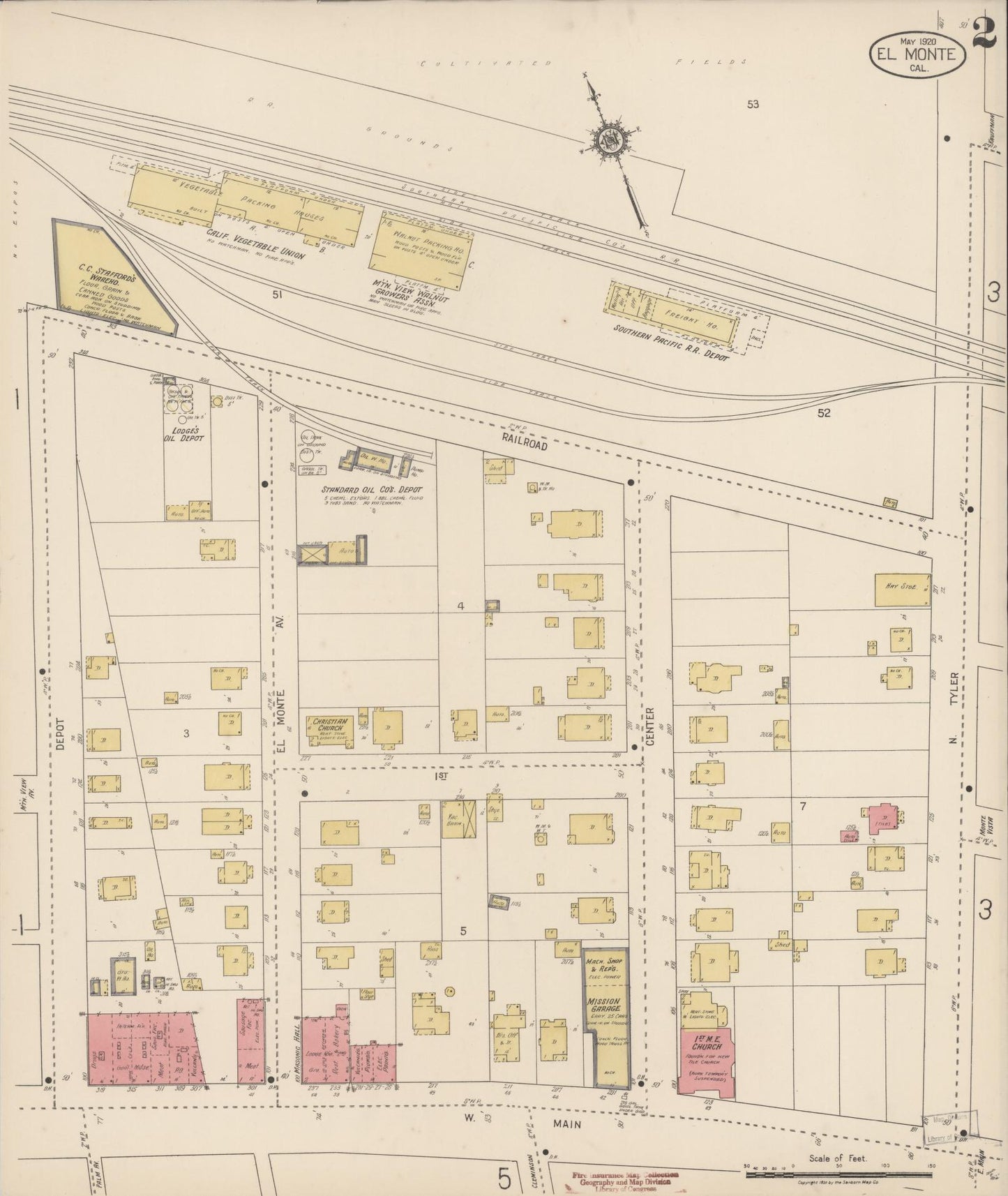Sanborn Fire Insurance Map from El Monte, Los Angeles County, California (1920), Sheet #0002 - Complete Map Set gallery image, historic Sanborn map, vintage wall art, California California