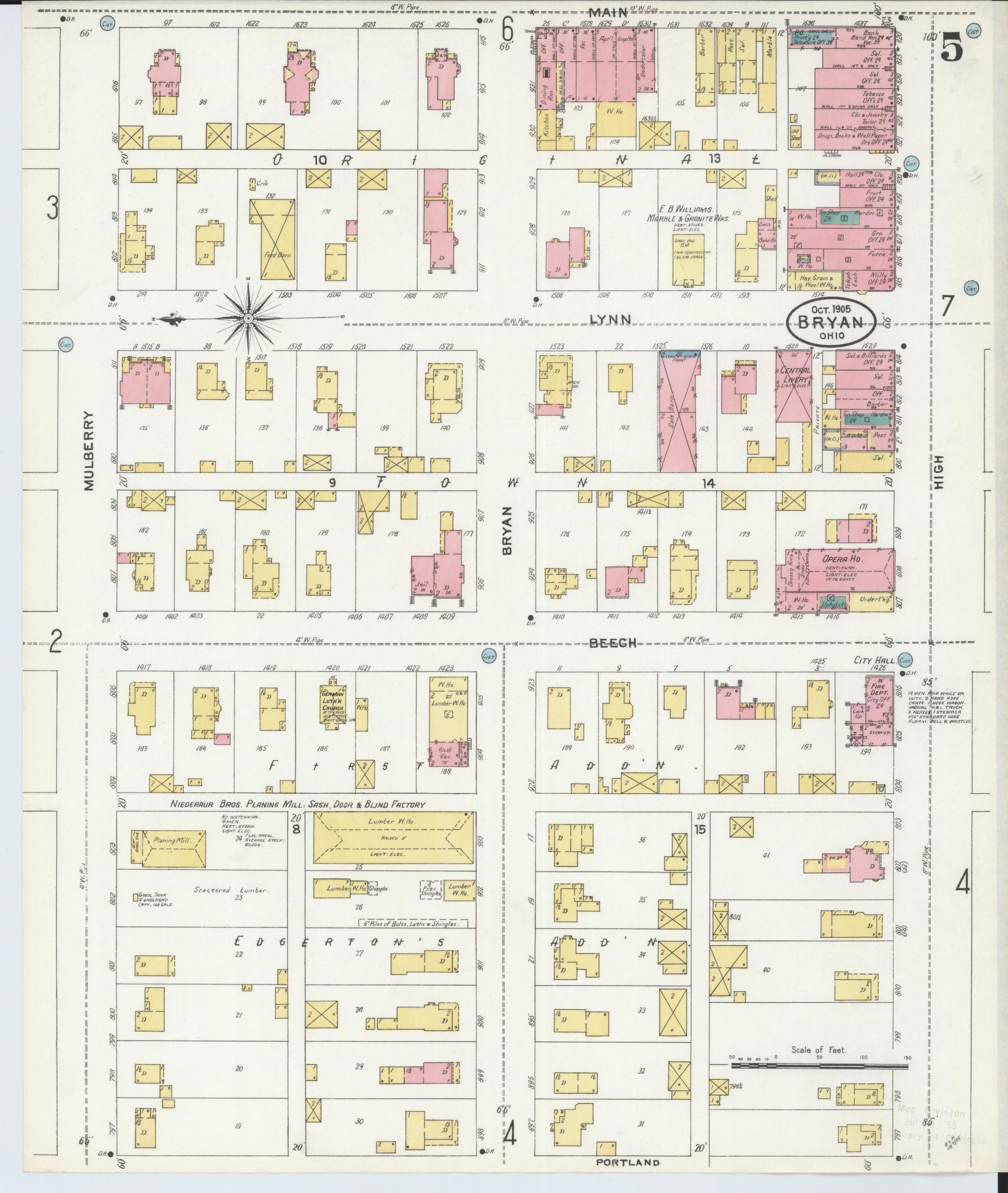 Sanborn Fire Insurance Map from Bryan, Williams County, Ohio (1905), Sheet #0005 - Historic Sanborn Fire Insurance Map Print, vintage old map wall art, antique decor, genealogy gift, Ohio Ohio map