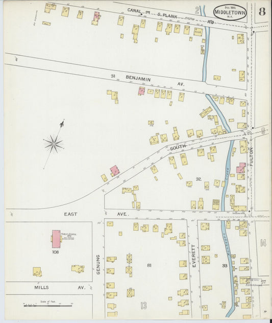 Sanborn Fire Insurance Map from Middletown, Orange County, New York (1892), Sheet #0008 - Historic Sanborn Fire Insurance Map Print, vintage old map wall art, antique decor, genealogy gift, New York New York map