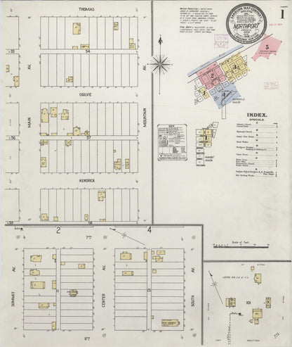 Sanborn Fire Insurance Map from Northport, Stevens County, Washington (1908), Sheet #0001 - Complete Map Set gallery image, historic Sanborn map, vintage wall art, Washington Washington