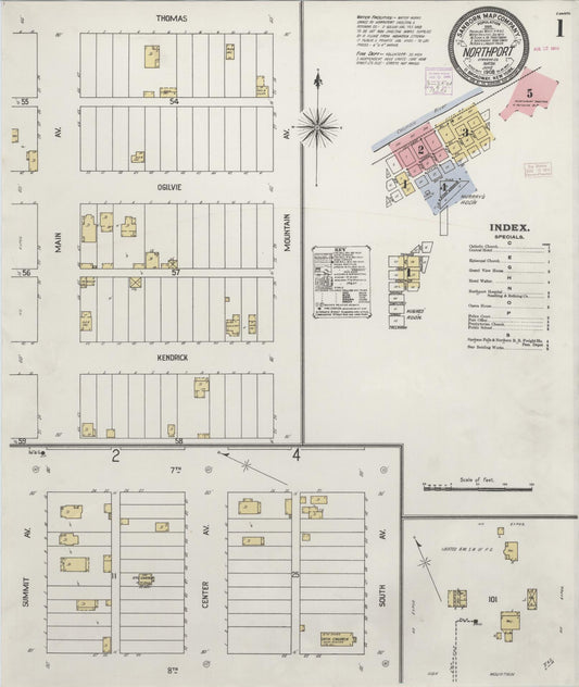 Sanborn Fire Insurance Map from Northport, Stevens County, Washington (1908), Sheet #0001 - Complete Map Set gallery image, historic Sanborn map, vintage wall art, Washington Washington